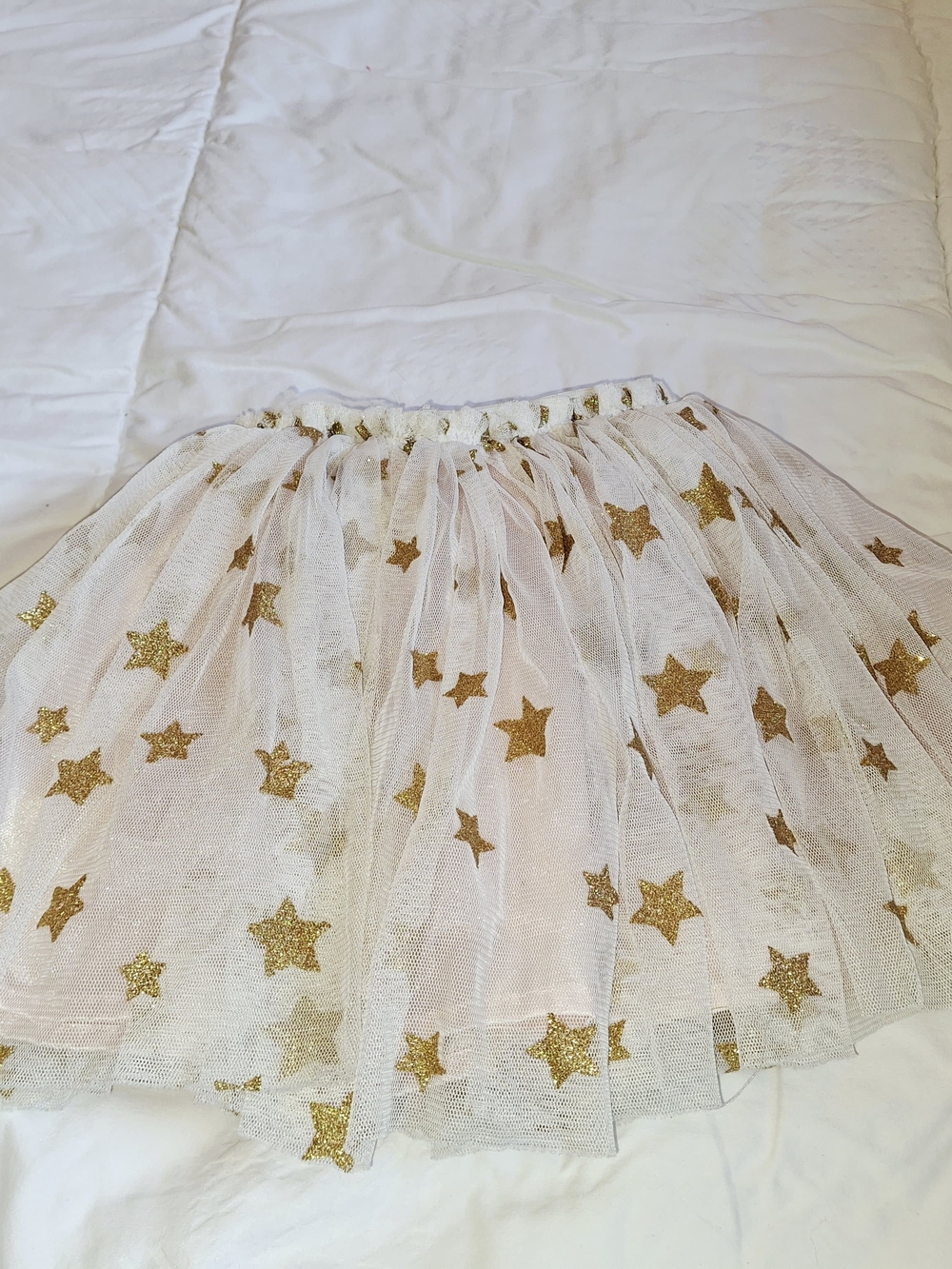 Popatu White Tulle Skirt with Gold Star Glitter